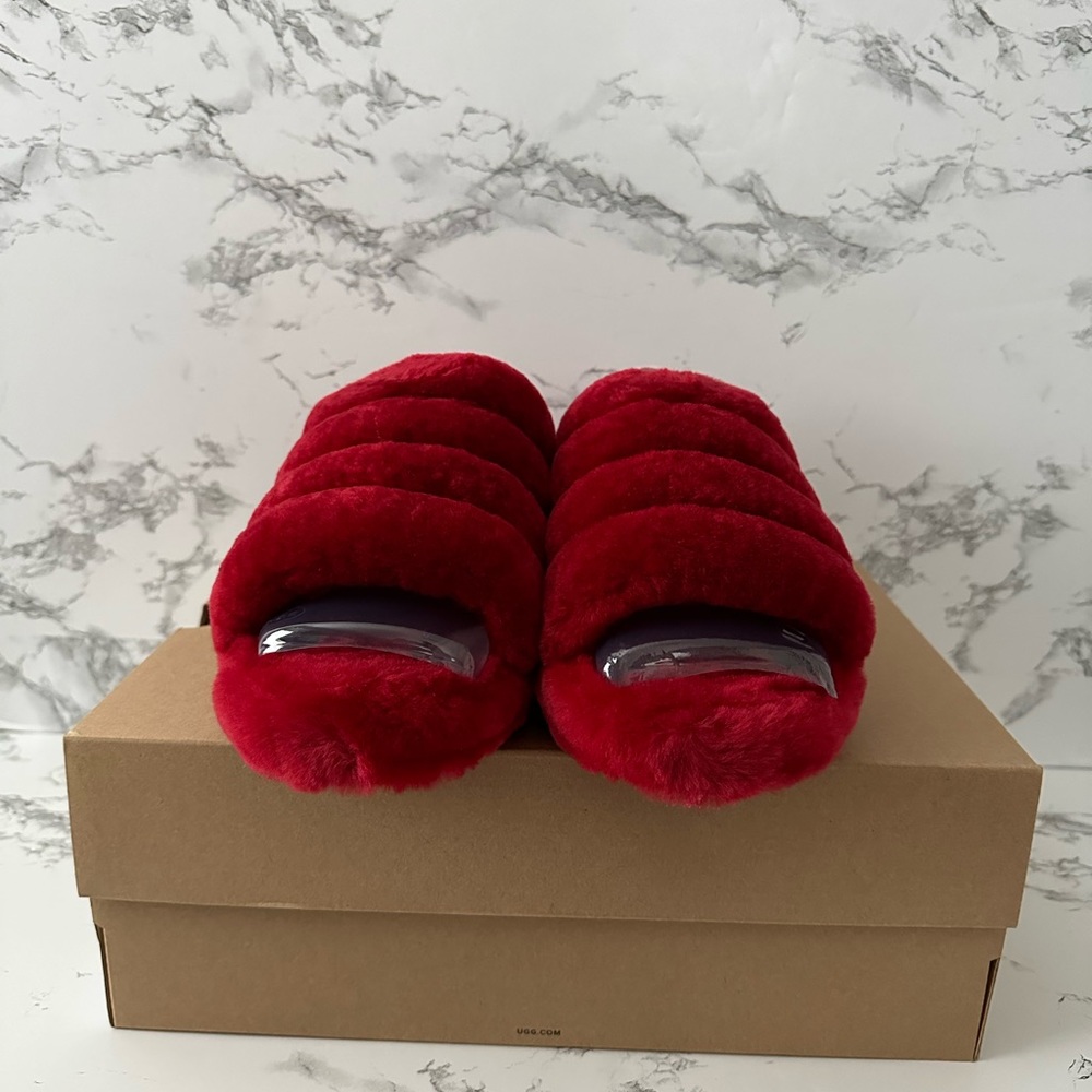 UGG Fluff Yeah Red Slingback Slippers Slides - Picture 3 of 8